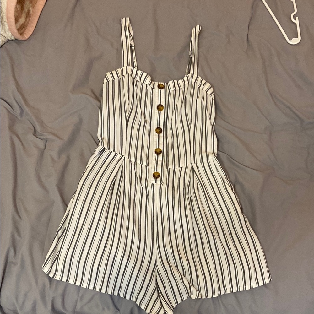 Hollister Black and White Striped Romper